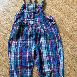 Vintage Oshkosh B’gosh Pink Blue Plaid Heart Overalls Size 12 Months Made In USA